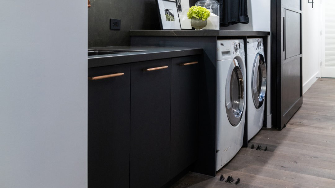 The laundry room after renovations of LeAnn Rimes' friend Roger's home, as seen on Celebrity IOU.
